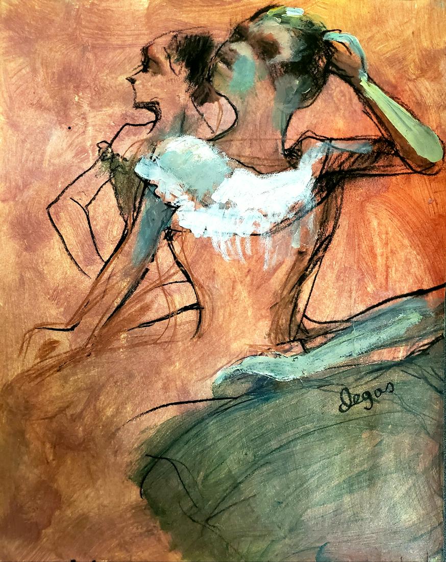 Edgar Degas Drawing French Art Impressionist Ballerina: This lot consists of a hand drawn graphite and color on paper in the style of Edgar Degas. Edgar Degas was born Hilaire-Germain-Edgar De Gas. He was a French artist famous for his paintings, sculpture