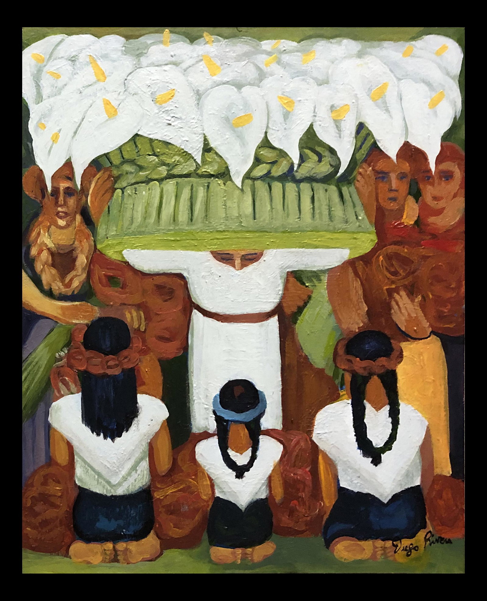 Diego Rivera Mexican Worker Rural Muralist Art: This lot consists of hand painted oil on masonite in the style of Diego River (Mexican, 1886-1957). Diego Maria de la Concepcion Juan Nepomuceno Estanislao de la Rivera y Barrientos Acosta y Rodriguez