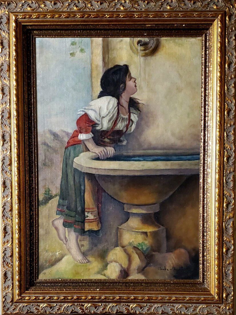 Claude Monet Landscape Girl Impressionist French Oil C: This lot consists of hand painted impressionism oil on canvas over masonite in the style of Claude Monet. Oscar Claude Monet (14 November 1840 - 5 December 1926) was a founder of French Impressionist