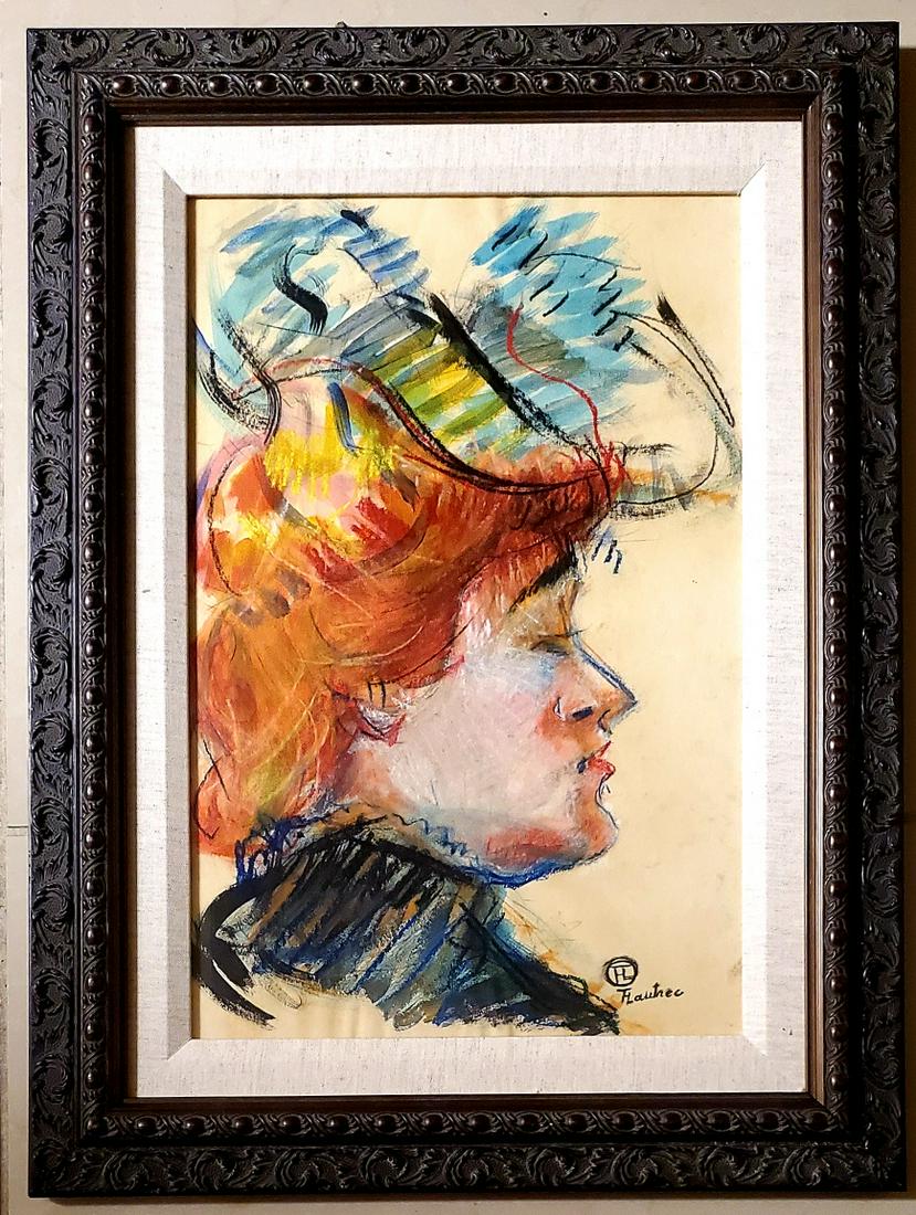 Henri de Toulouse Lautrec Impressionist French Women: This lot consists of a hand-drawn mixed media on paper impressionist in the style of Lautrec. It depicts a very important woman in the impressionist style of Henri De Toulouse Lautrec (French, 1864-19
