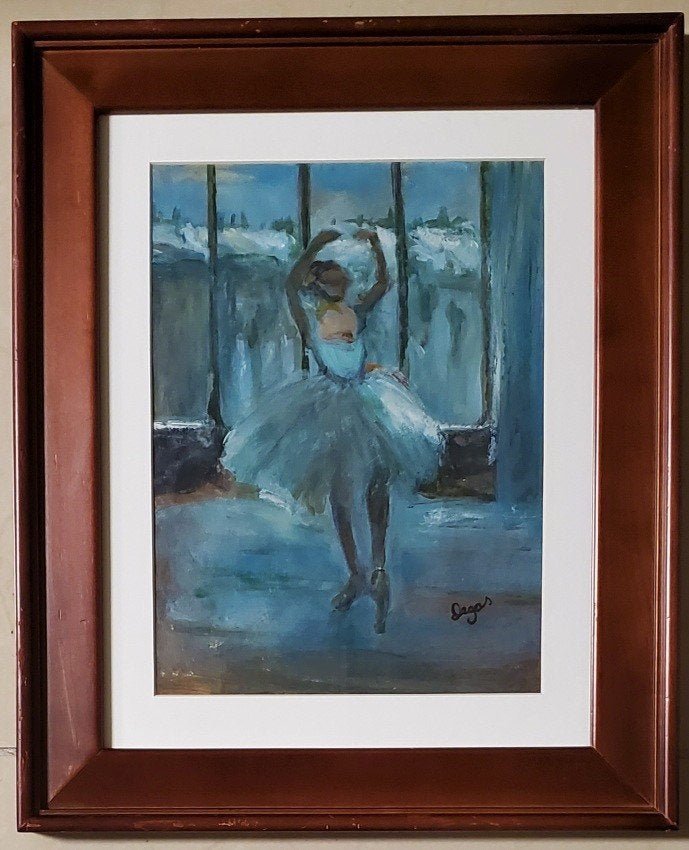 Edgar Degas Ballerinas Dancer French Impressionist Oil: This lot consists of a hand drawn mixed media on paper in the style of Edgar Degas. Edgar Degas was born Hilaire-Germain-Edgar De Gas. He was a French artist famous for his paintings, sculptures, prin