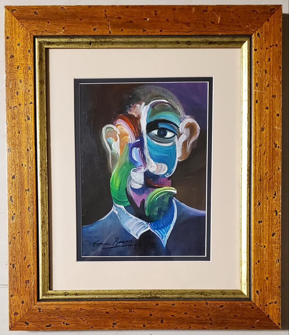 Francis Bacon Surrealist Portrait Irish Figurative Art: This lot consists of mixed media on hard paper painting in the style of Francis Bacon. Francis Bacon (28 October 1909 - 28 April 1992) was an Irish-born British figurative painter known for his bold, 