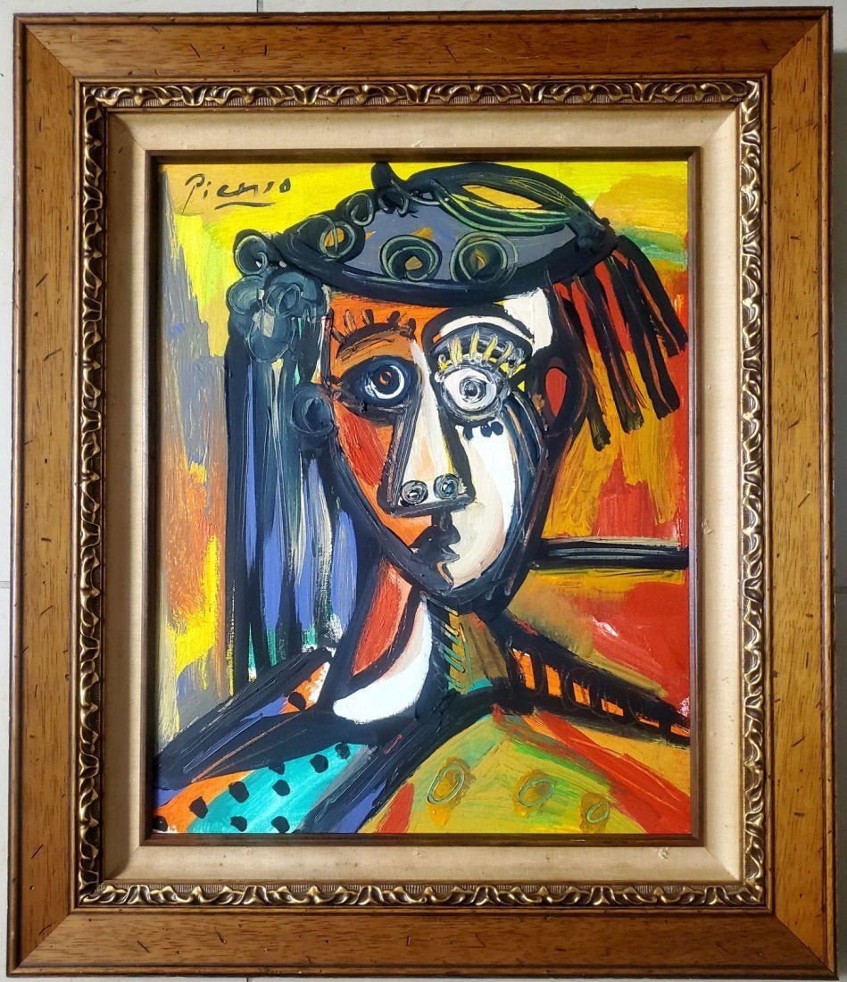 Pablo Picasso Cubism Painting Spanish Art Oil Canvas: This lot consists of a hand drawn ink and gouache on musical note background paper in the style of Pablo Picasso. The illustration depicts two female nude woman in a musical note background .Pablo Pic