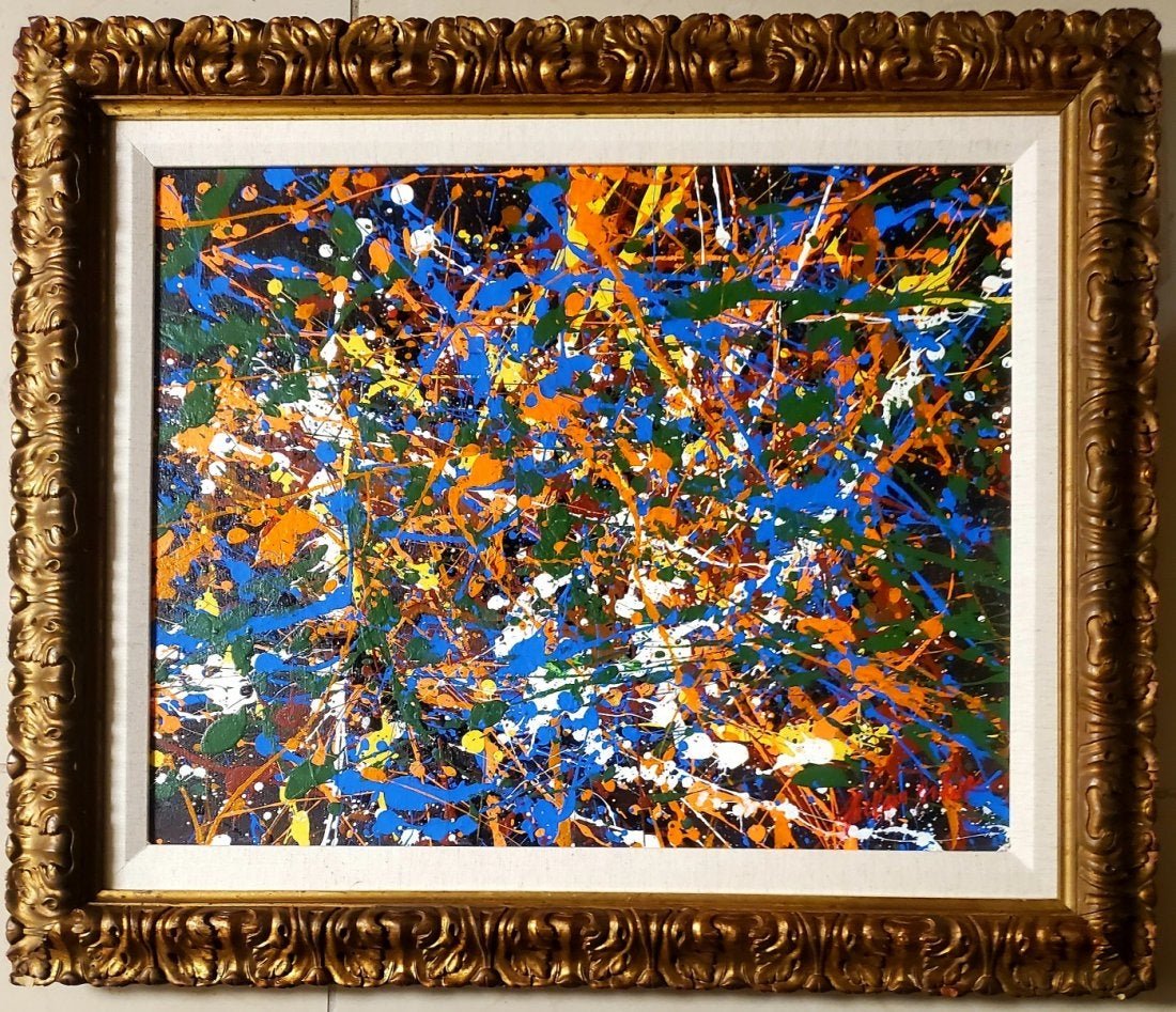 Jackson Pollock Abstract Expressionism American Oil Can: This lot consists of an oil on canvas. Done in the prevailing, abstract expressionist style of Jackson Pollock (American, 1912-1956). Paul Jackson Pollock was an American painter and a major figure in