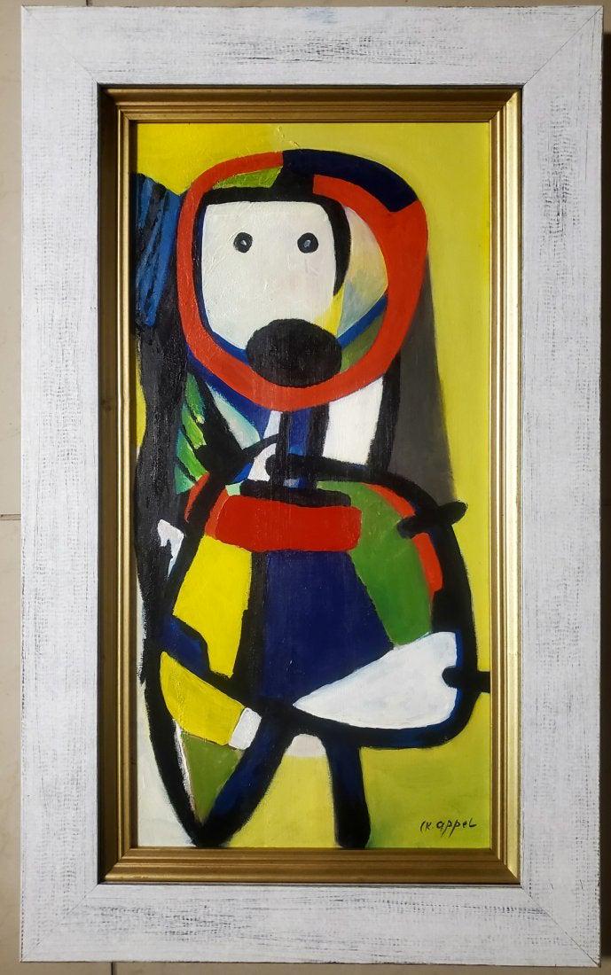 Karel Appel Abstract Figurative Dutch Avant-Garde Art: This lot consists of a hand-painted abstract figurative Figure mixed media on canvas in the style of Karen Appel. Christiaan Karel Appel (pronounced [] (About this soundlisten); 25 April 1921 - 3 May 