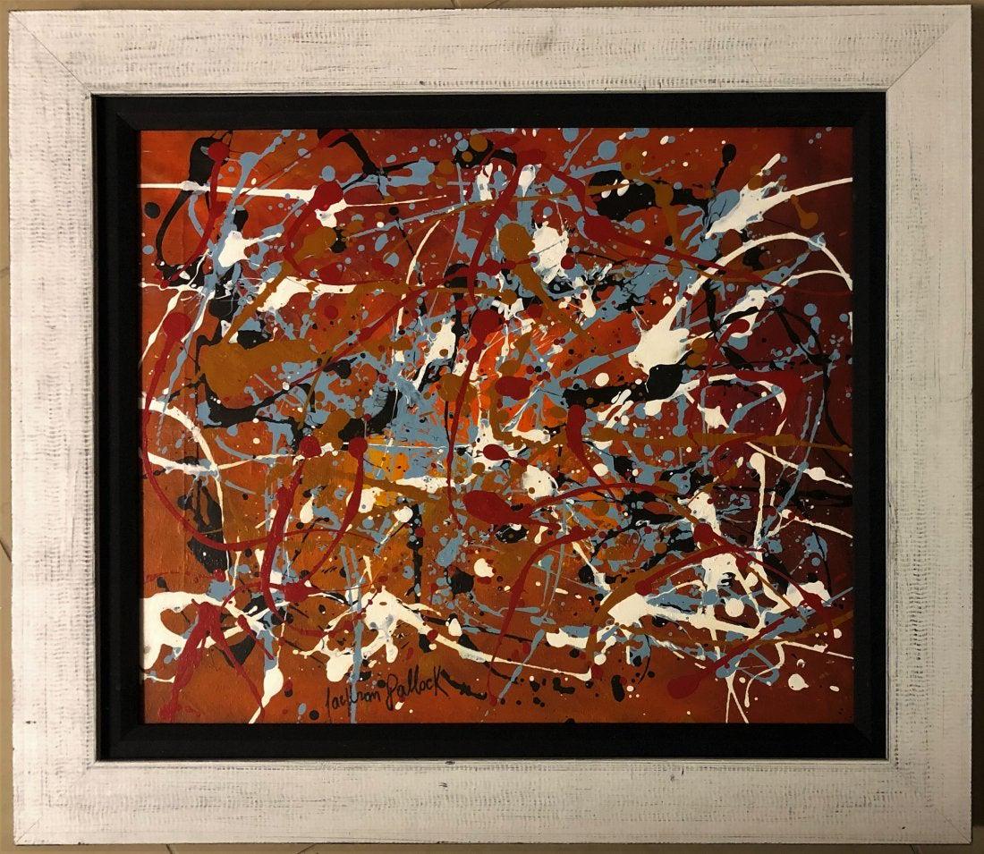Jackson Pollock Abstract Expressionism Oil Canvas: This lot consists of an oil on canvas. Done in the prevailing, abstract expressionist style of Jackson Pollock (American, 1912-1956). Paul Jackson Pollock was an American painter and a major figure in