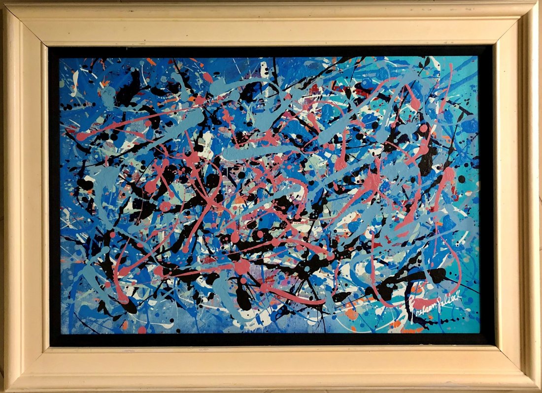 Jackson Pollock Abstract Expressionism American Oil Can: This lot consists of an oil on canvas. Done in the prevailing, abstract expressionist style of Jackson Pollock (American, 1912-1956). Paul Jackson Pollock was an American painter and a major figure in