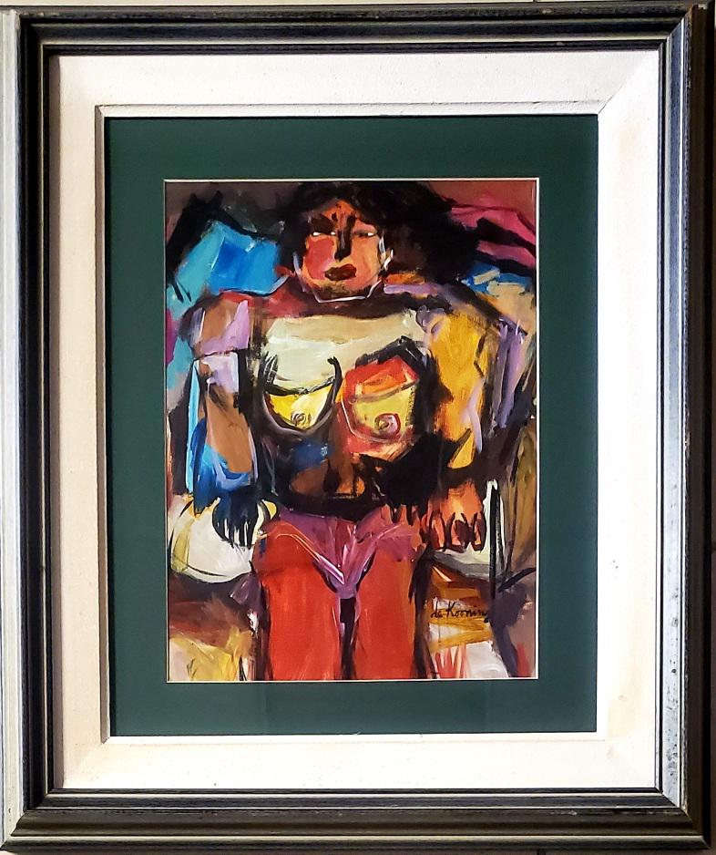 Willem de Kooning Abstract Expressionist Oil Painting: This lot consists hand-painted mixed media on hard paper abstract expressionist in the style of Willem de Kooning (Dutch American, 1904-1997) de Kooning was a Dutch American abstract expressionist art