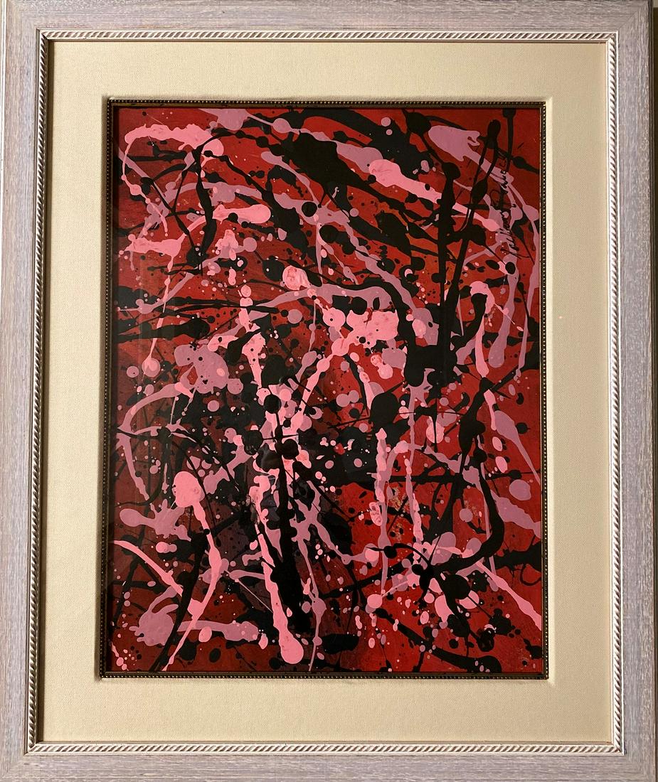 Jackson Pollock Abstract Expressionism American Drawing: This lot consists of mixed media drawing on paper. Done in the prevailing, abstract expressionist style of Jackson Pollock (American, 1912-1956). Paul Jackson Pollock was an American painter and a maj