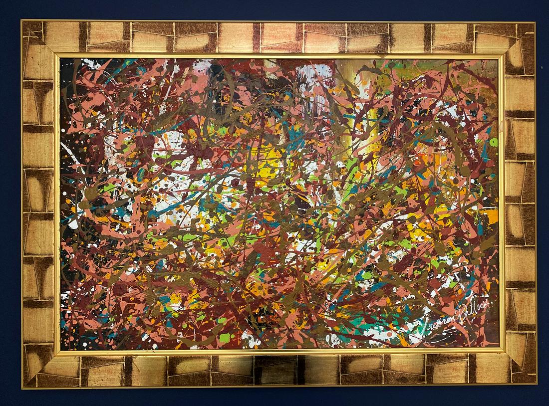 Jackson Pollock Abstract Expressionism American Oil Can: This lot consists of hand painted oil on canvas. Done in the prevailing, abstract expressionist style of Jackson Pollock (American, 1912-1956). Paul Jackson Pollock was an American painter and a major