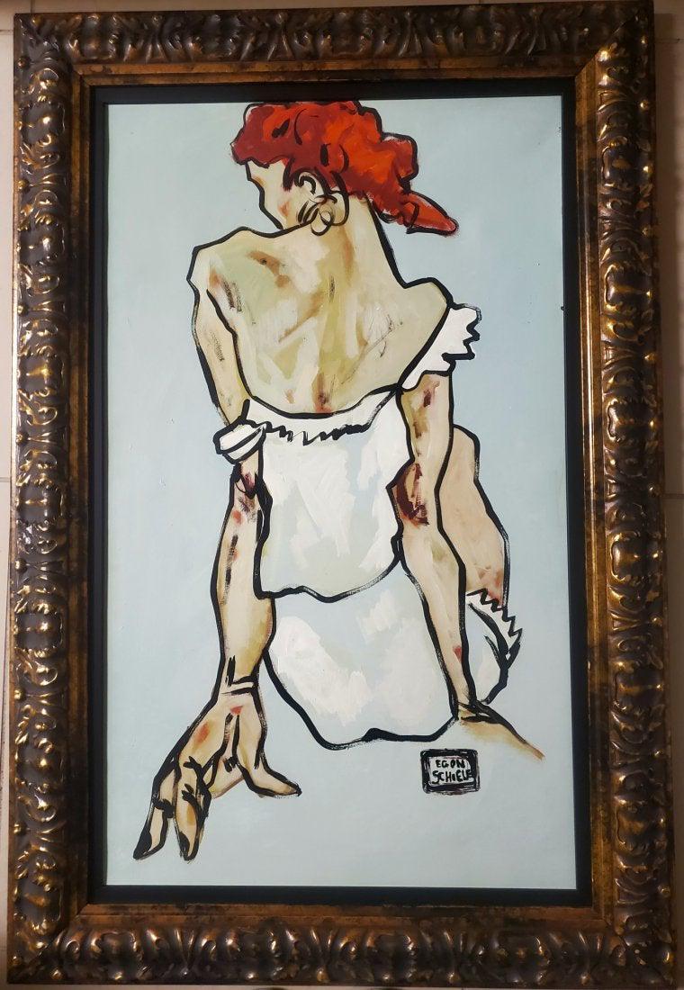 Egon Schiele Austrian Nude Women Female OiL canvas: This lot consists of a hand painted Oil canvas in the style of Egon Schiele. Egon Schiele (12 June 1890 - 31 October 1918) was an Austrian painter. A protege of Gustav Klimt, Schiele was a major figur