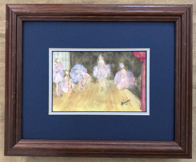 Edgar Degas Ballroom Dancing Ballerina Impressionist: This lot consists of a hand painted mixed media on paper in the style of Edgar Degas (1834-1917). Edgar Degas was born Hilaire-Germain-Edgar De Gas, was a French artist famous for his paintings, sculp