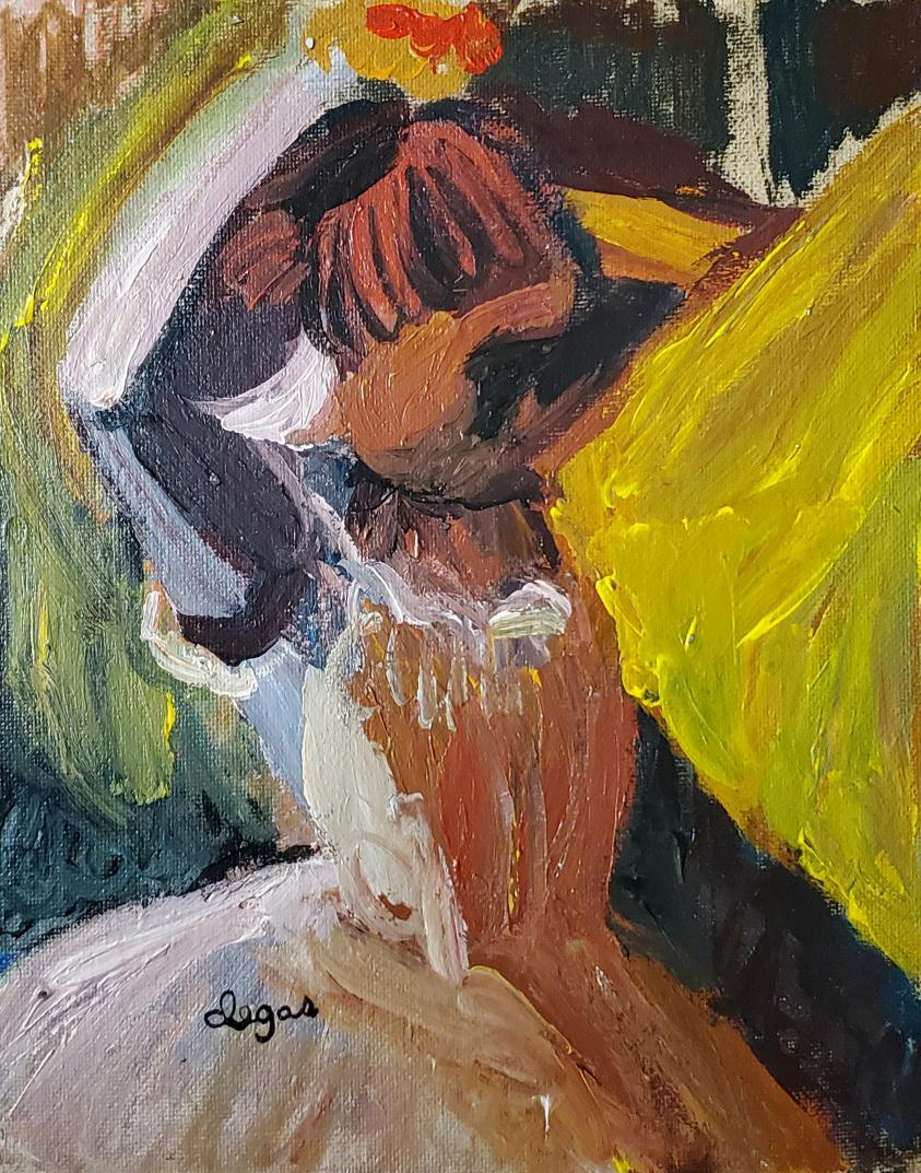 Edgar Degas Ballerina French Impressionist Dancer Oil: This lot consists of a hand painted oil on canvas board in the style of Edgar Degas (1834-1917). Edgar Degas was born Hilaire-Germain-Edgar De Gas, was a French artist famous for his paintings, sculpt