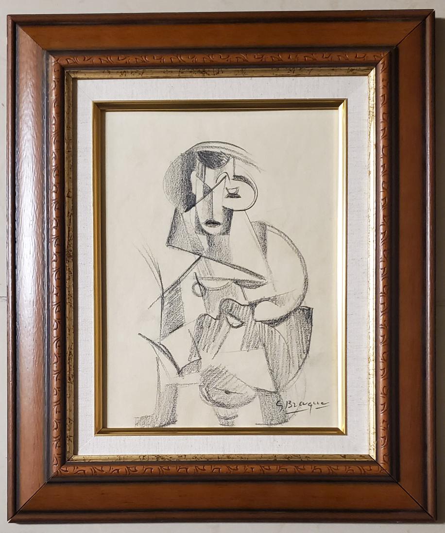 George Braque French Drawing Cubism Cubist: This lot consists of a hand drawn graphite on paper in the style of George Braque. The illustration depicts a figure of a women in the famous cubism period.Georges Braque ; 13 May 1882 - 31 August 196