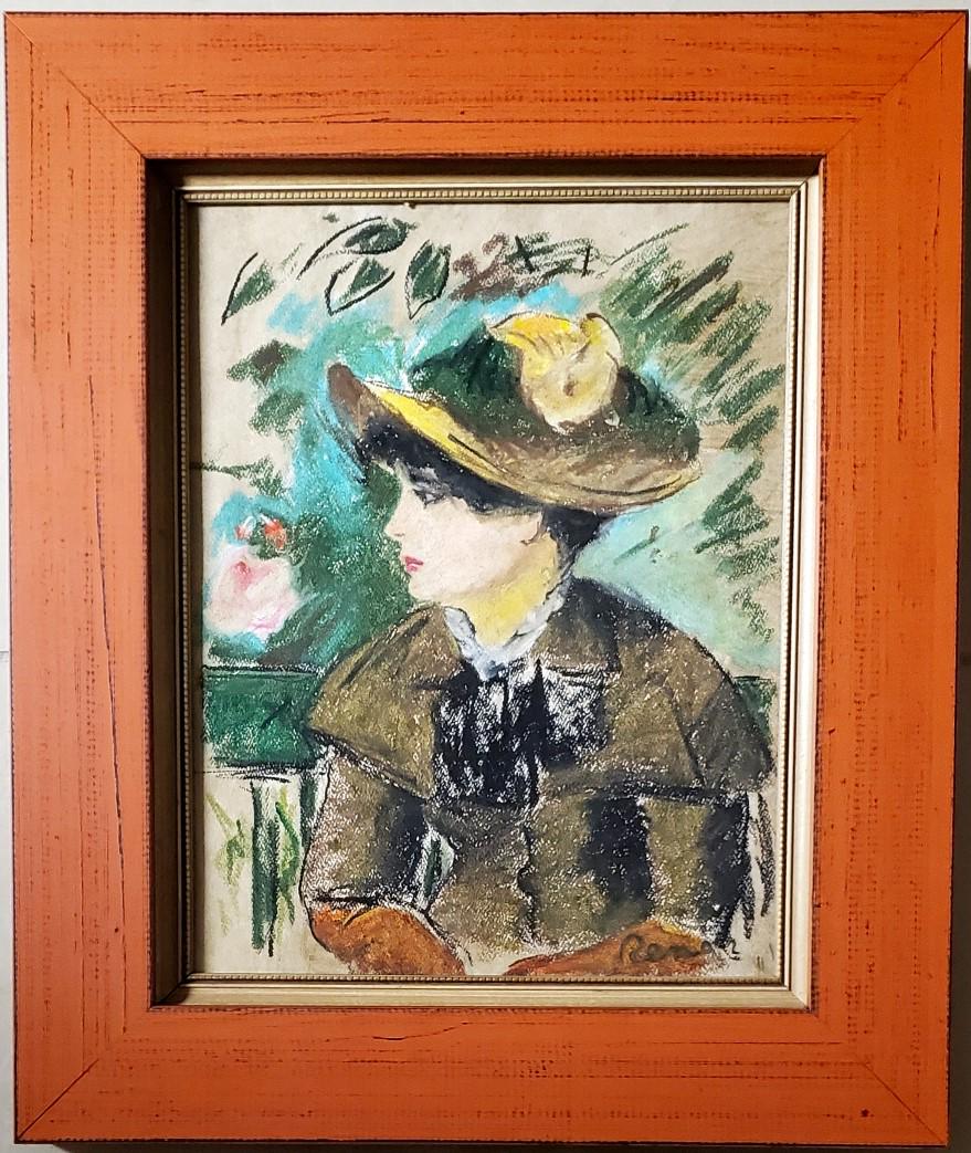 Pierre Auguste Renoir Impressionist French Female Women: This lot consists of a Impressionist drawing mixed media on paper. The lot depicts an impressionist painting in the style of/school of Pierre Auguste Renoir. An innovative artist, Pierre-Auguste Renoi