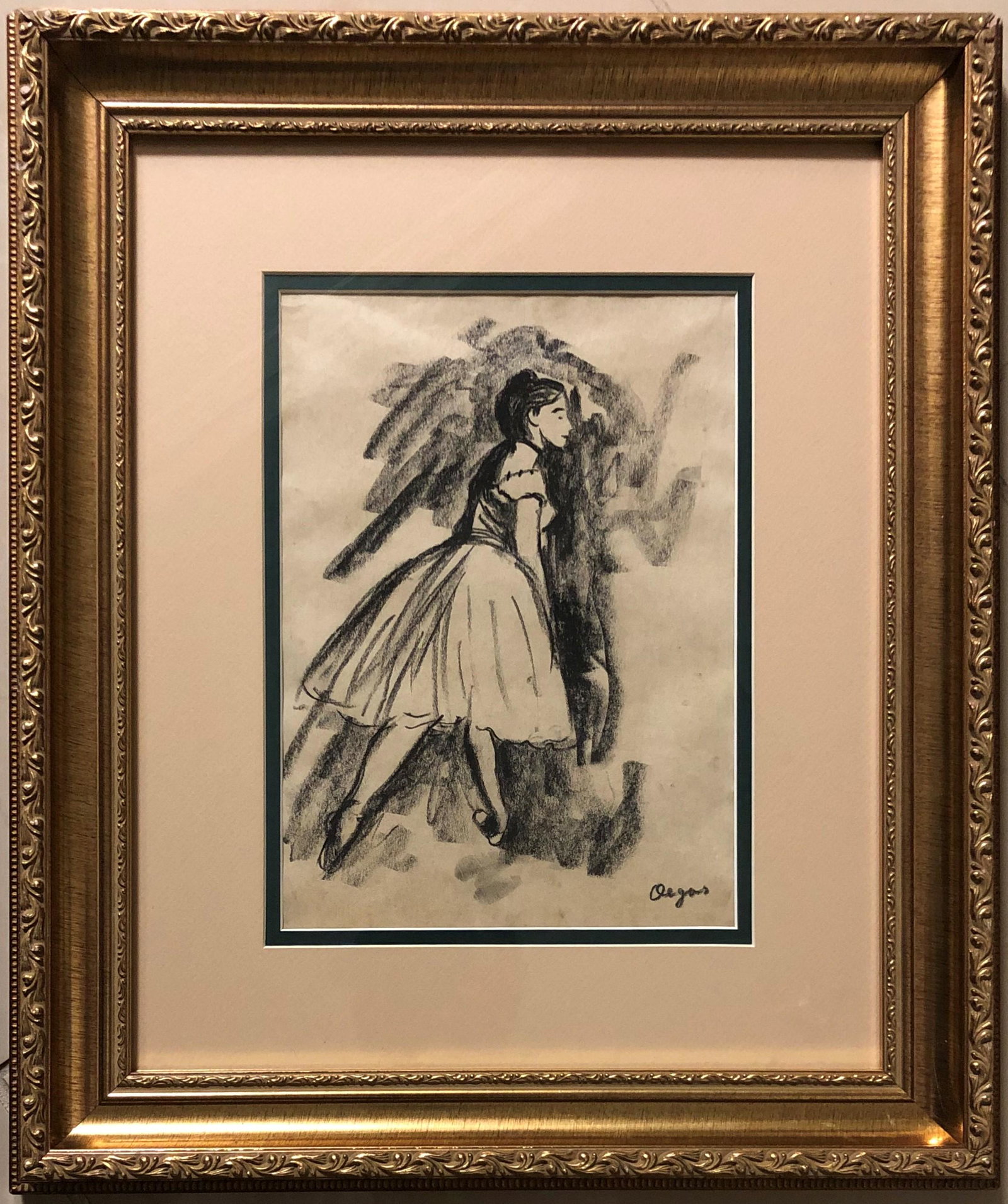 Edgar Degas Ballerina French Impressionist Drawing: FREE SHIPPING WORLDWIDE ON THIS AUCTION This lot consists of a hand drawn mixed media on paper in the style of Edgar Degas (1834-1917). Edgar Degas was born Hilaire-Germain-Edgar De Gas, was a French 
