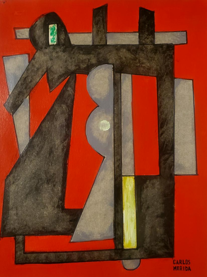 Carlos Merida Abstract Geometric Mexican Muralist Art: FREE SHIPPING WORLDWIDE ON THIS AUCTION This lot consists of a hand painted mixed media on paper in the style of Carlos Merida (December 2, 1891 - December 21, 1985) was a Guatemalan artist who was on