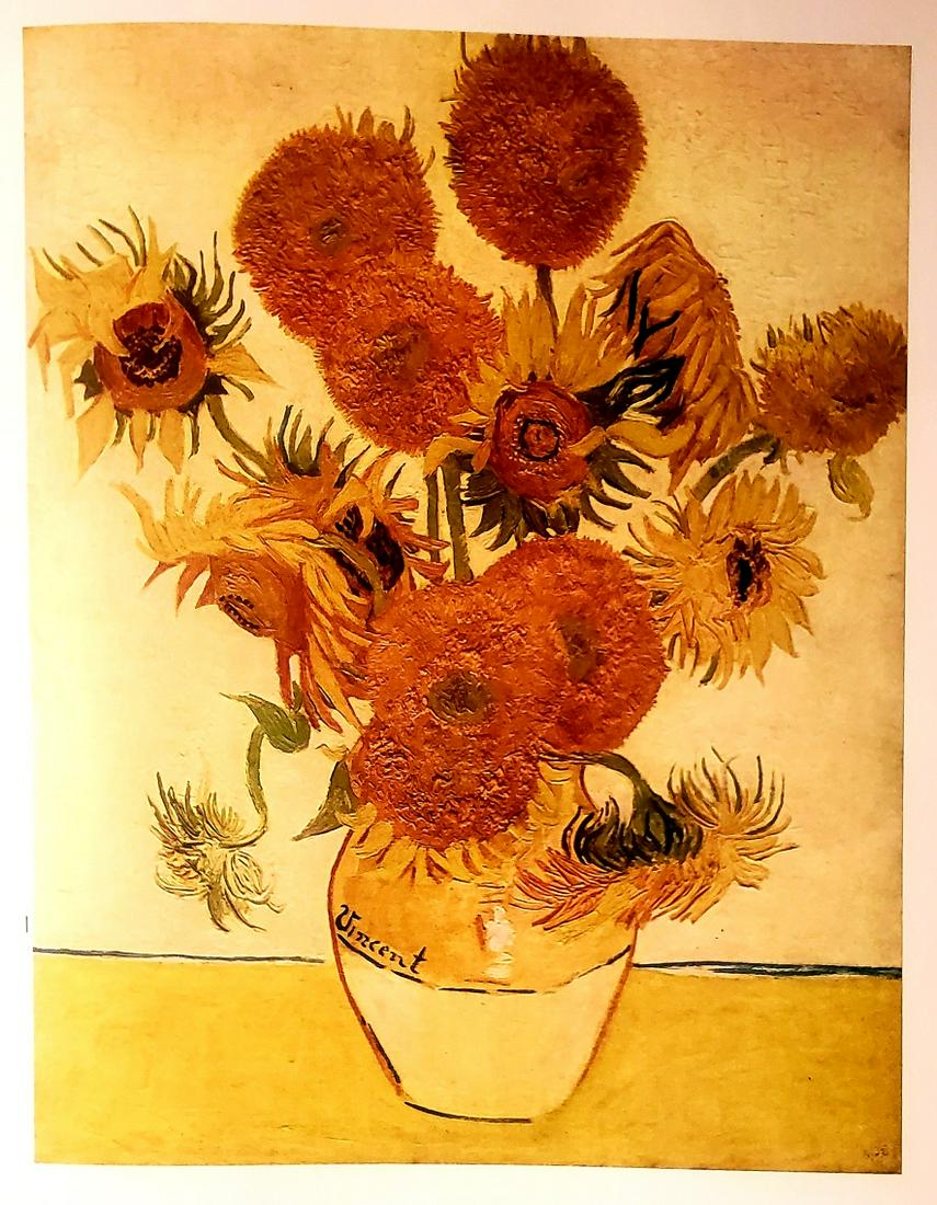 1952 Vincent Van Gogh Color Plate Sunflowers 1888 Arles: FREE SHIPPING WORLDWIDE ON THIS AUCTION This lot consists of color plate from an edition of 1952 from Harry Abrahams color plate prints. Vincent Van Gogh (Dutch, 1853-1980). Vincent Willem van Gogh wa