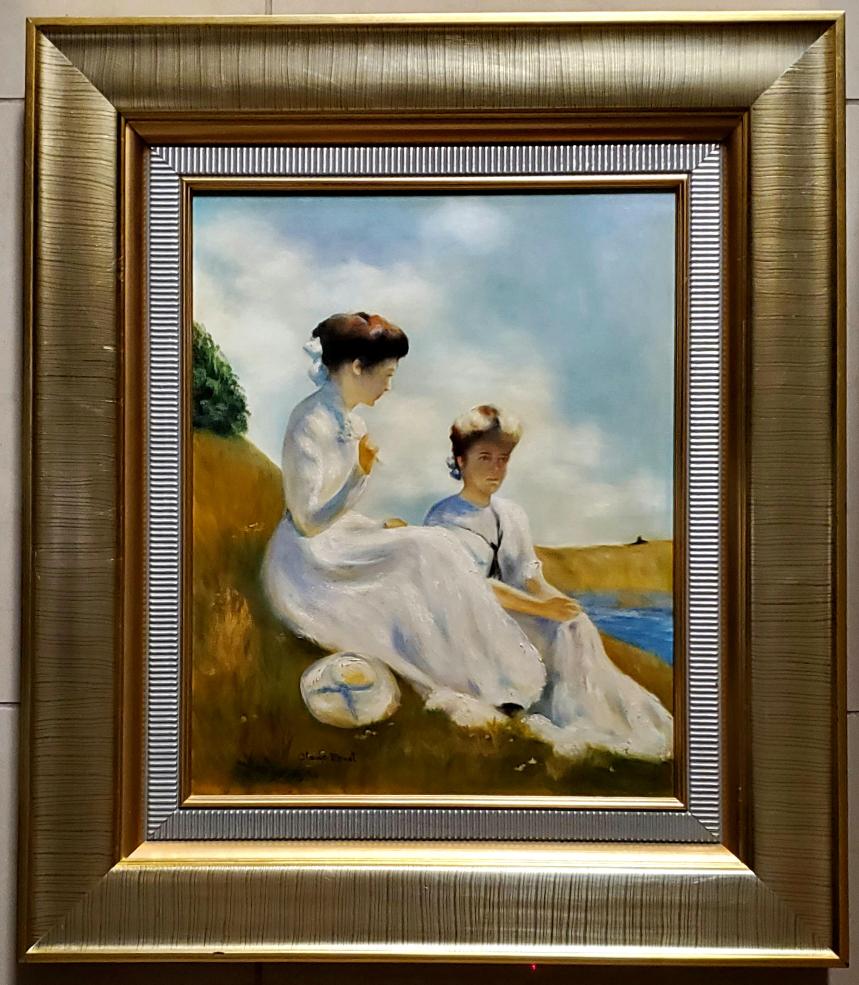 Claude Monet Impressionist Landscape Female Women Oil: FREE SHIPPING WORLDWIDE ON THIS AUCTION This lot consists of hand painted impressionism oil on canvas in the style of Claude Monet. The lot depicts a masterpiece impressionist landscape and two Elegan