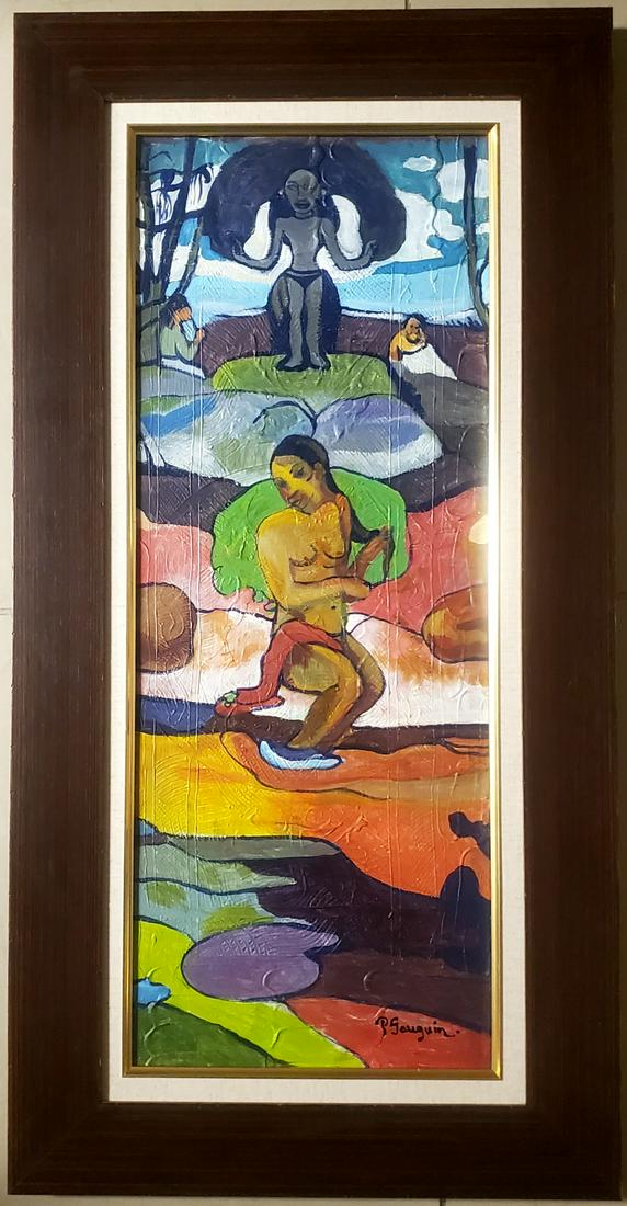 Paul Gauguin Landscape Oil on Canvas Tahiti French Art: FREE SHIPPING WORLDWIDE ON THIS AUCTION This lot consists of a hand-painted oil on canvas. It depicts a beautiful impressionist landscape painting in Gauguin's distinct style. In the style of: Henri P