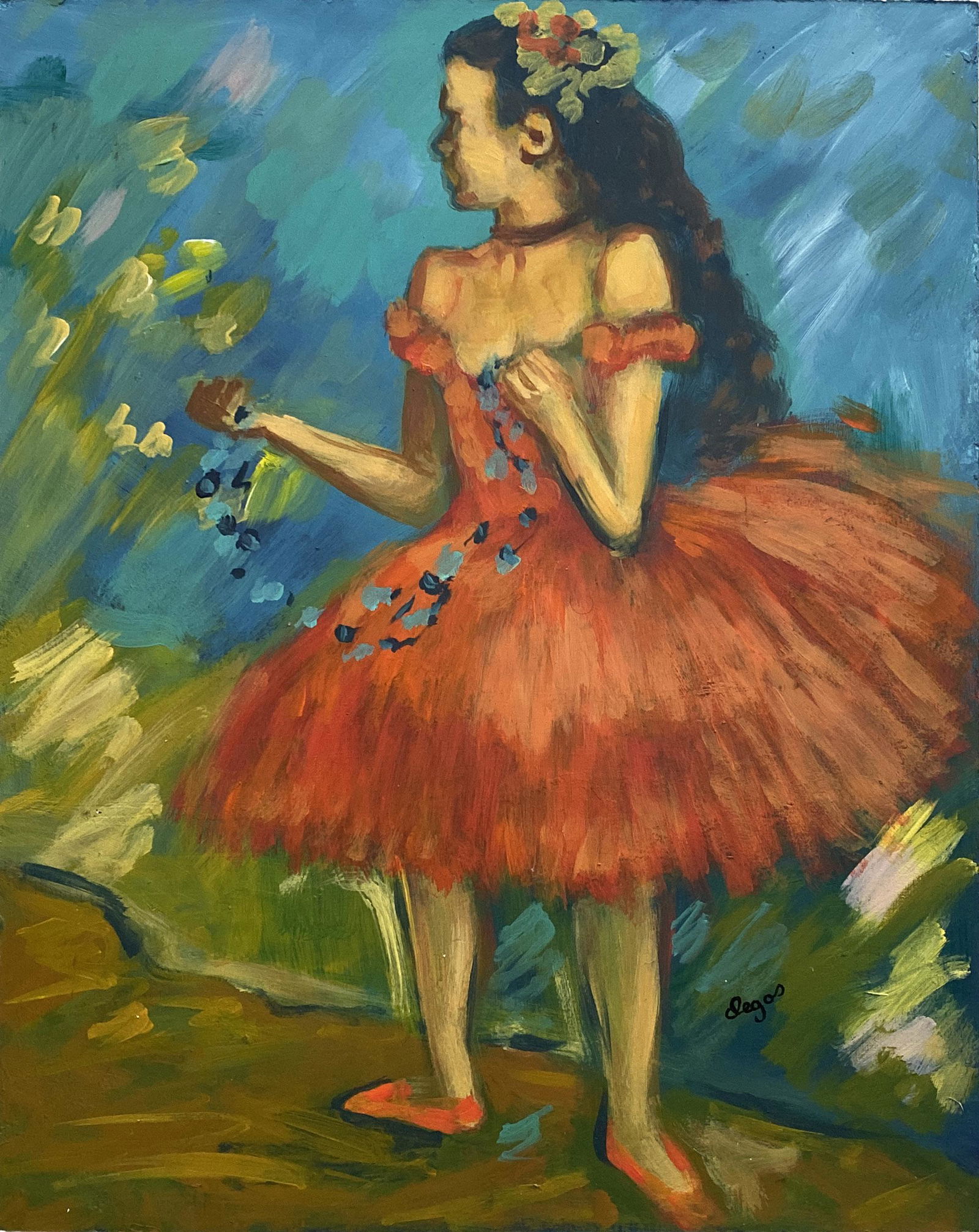 Edgar Degas Oil Ballerina Dancer Impressionist: FREE SHIPPING WORLDWIDE ON THIS AUCTION This lot consists of a hand painted oil on board in the style of Edgar Degas (1834-1917). Edgar Degas was born Hilaire-Germain-Edgar De Gas, was a French artist