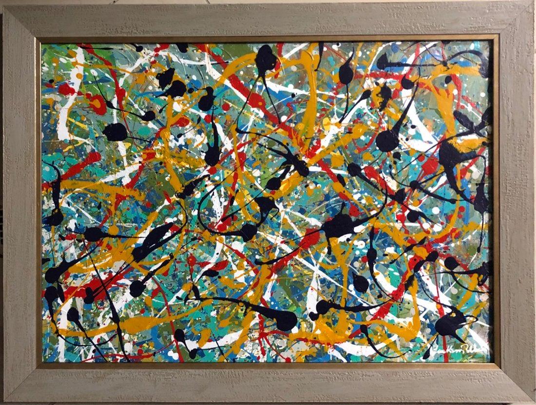 Jackson Pollock Abstract Expressionism American Oil Can: FREE SHIPPING WORLDWIDE ON THIS AUCTION This lot consists of hand painted oil on canvas. Done in the prevailing, abstract expressionist style of Jackson Pollock (American, 1912-1956). Paul Jackson Pol