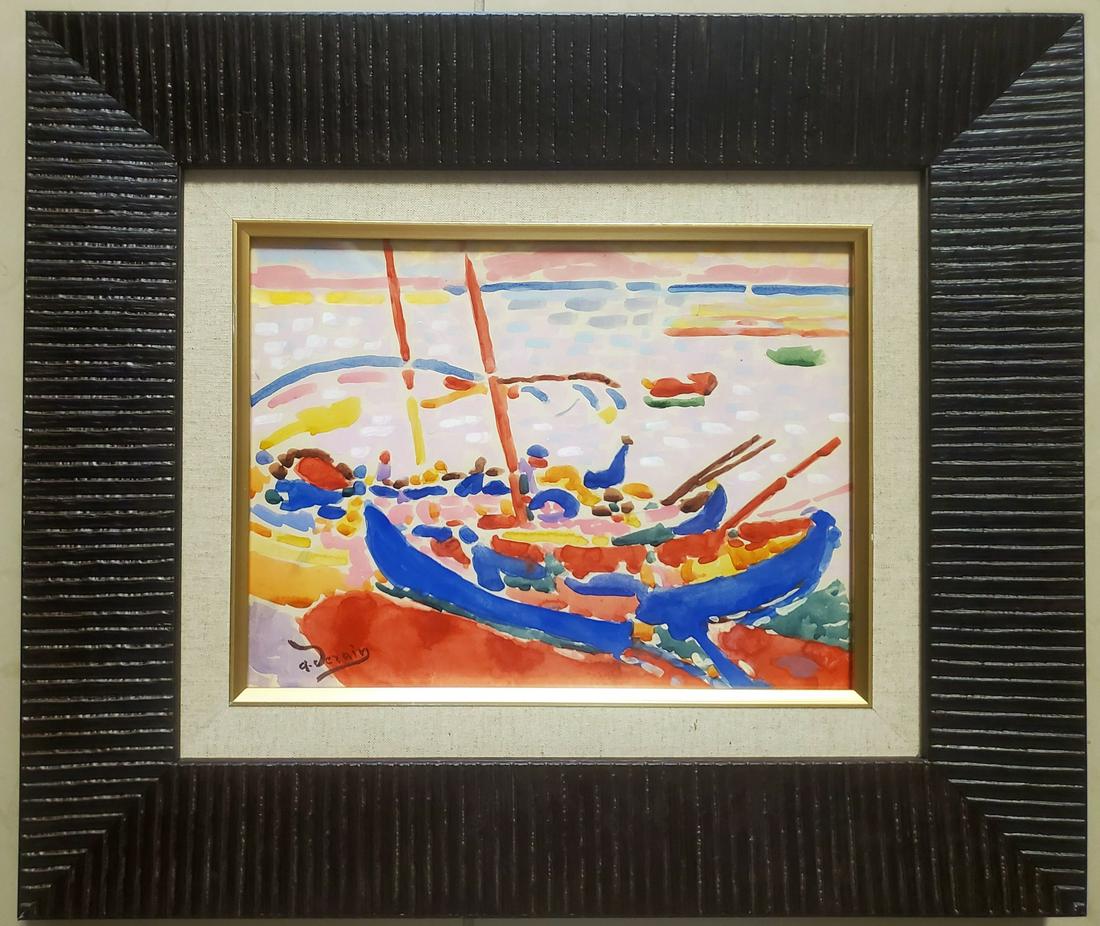 Andre Derain French Art Landscape Seascape Boats Marina: FREE SHIPPING WORLDWIDE ON THIS AUCTION This lot consists of a hand painted landscape mixed media on paper in the style of Andre Derain ; Andre Derain (10 June 1880 - 8 September 1954) was a French ar