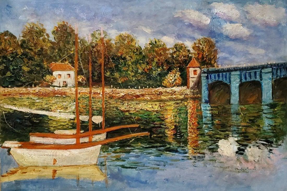 Claude Monet Impressionist Landscape Oil Canvas French: FREE SHIPPING WORLDWIDE ON THIS AUCTION This lot consists of hand painted impressionism oil on canvas in the style of Claude Monet. The lot depicts a masterpiece impressionist landscape and two Elegan