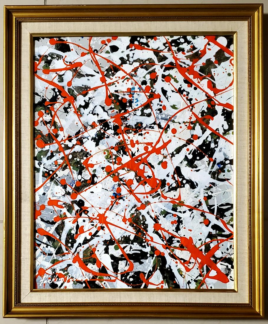 Jackson Pollock Abstract Expressionism American Oil Can: FREE SHIPPING WORLDWIDE ON THIS AUCTION This lot consists of hand painted oil on canvas. Done in the prevailing, abstract expressionist style of Jackson Pollock (American, 1912-1956). Paul Jackson Pol