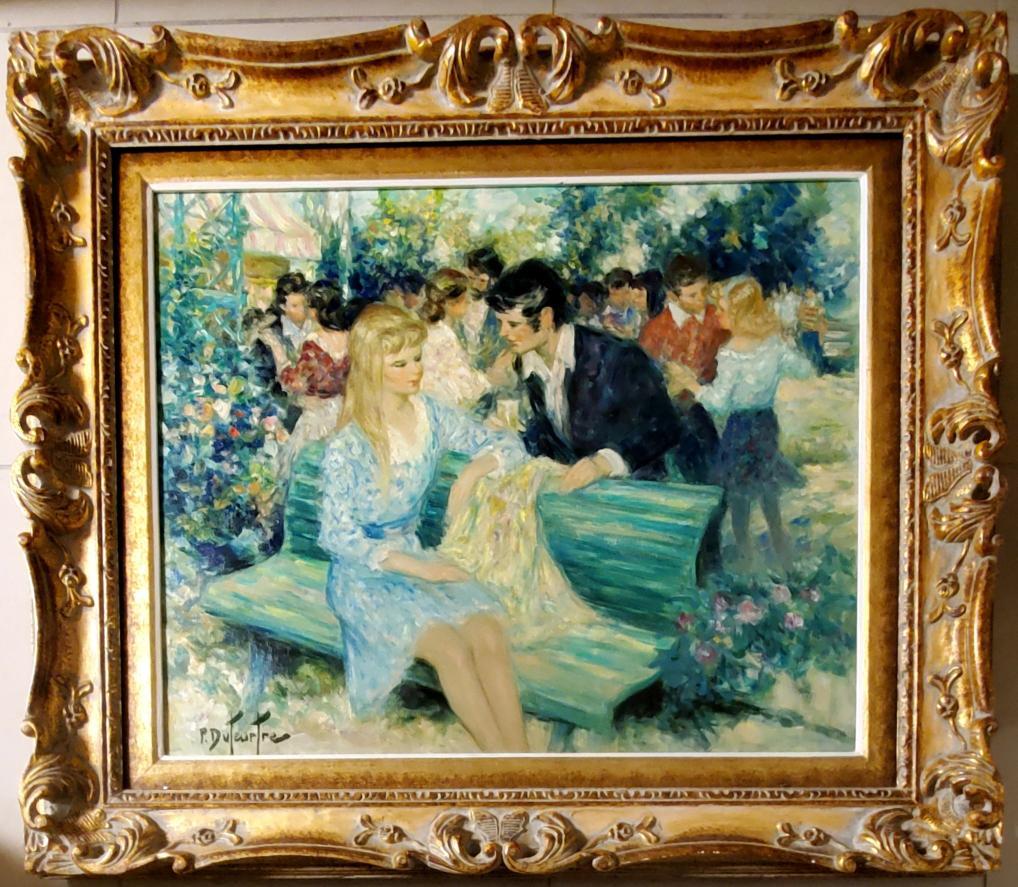 Pierre DUTEURTRE ,Monet Renoir Style French Landscape: FREE SHIPPING WORLDWIDE ON THIS AUCTION This lot consists of hand painted impressionism oil on canvas by Pierre DUTEURTRE.The lot depicts a masterpiece impressionist title "BALCHAMPETRE" park conversa