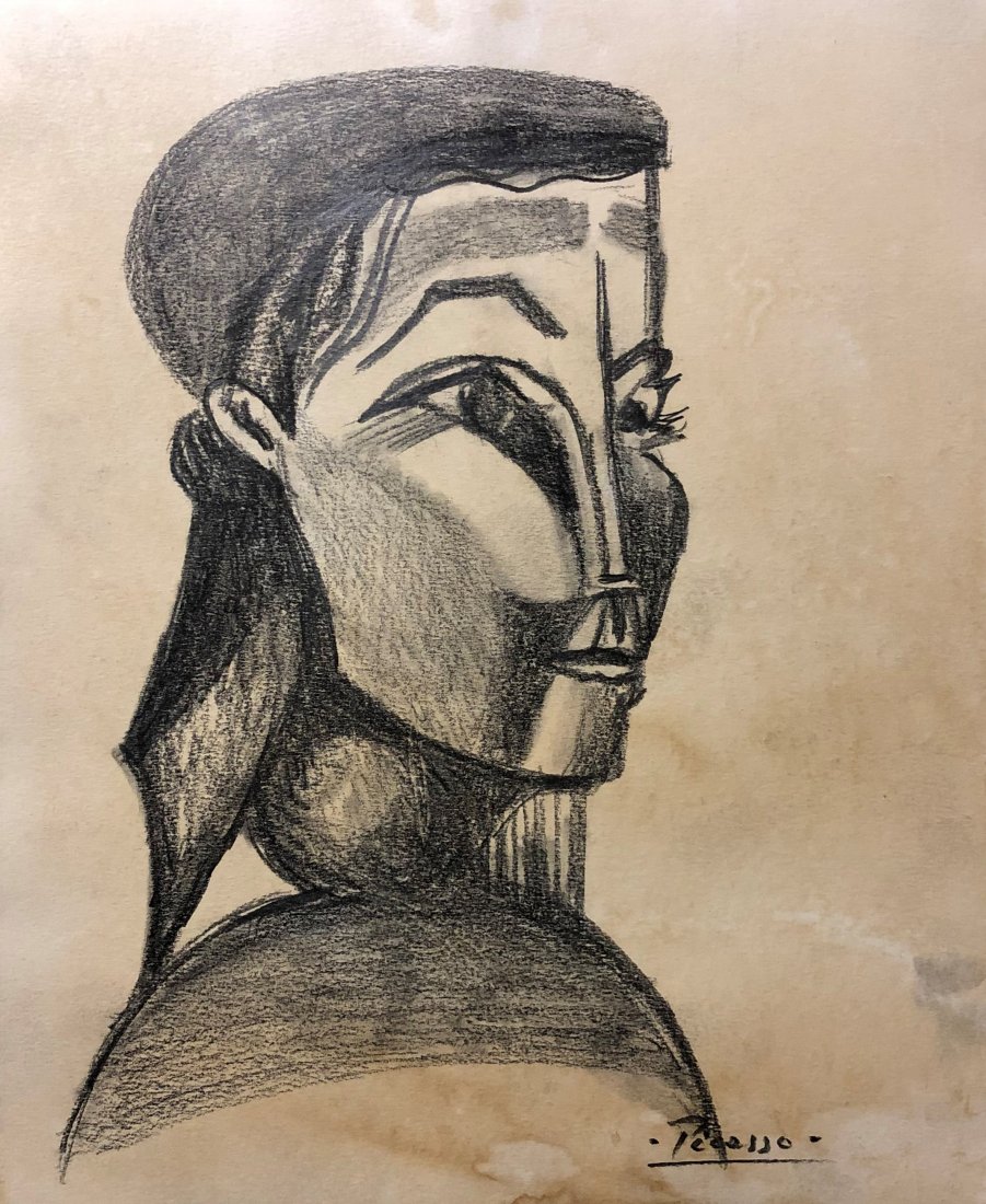 Pablo Picasso Drawing Cubist Female Abstract Women: FREE SHIPPING WORLDWIDE ON THIS AUCTION This lot consists of a hand drawn graphite on hard paper in the style of Pablo Picasso. The illustration depicts a figure of a women in the famous cubism period