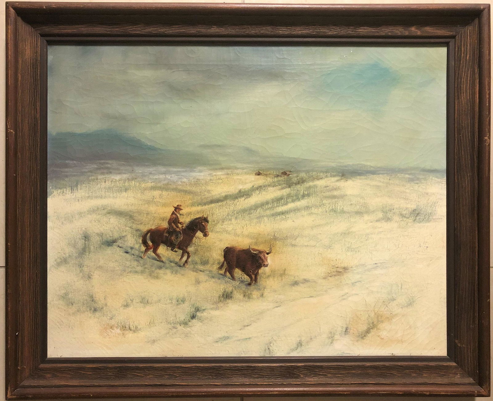 Frank Tenney Johnson Landscape Horse Cowboy Old West: This lot consists hand-painted oil on canvas landscape in the style of Frank T.Johnson.It depicts a horse rider(cowboy) Old American West landscape.Frank Tenney Johnson (June 26, 1874 - January 1, 193