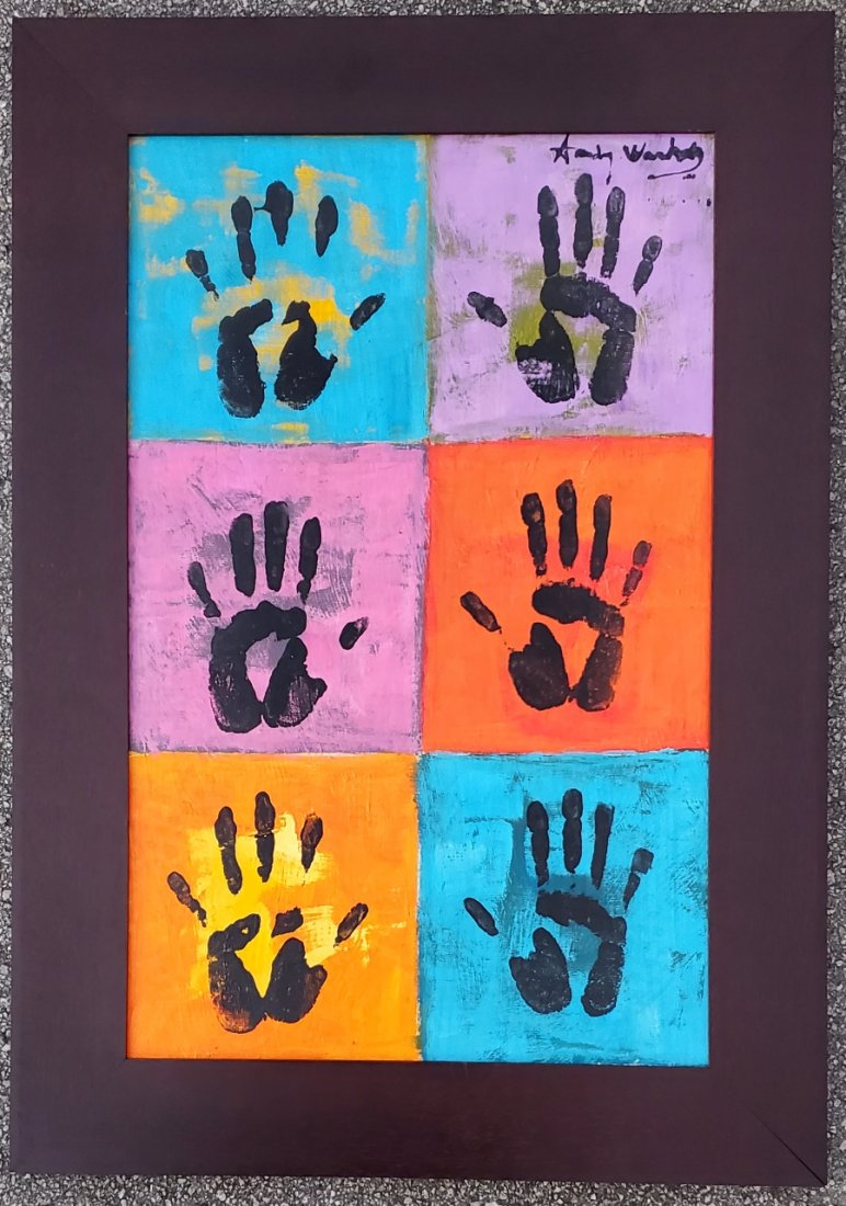 Andy Warhol Pop Art NY Oil on Canvas Hand Painted Art: This lot consists of a hand-painted oil on canvas pop hands art with colorful vibrant colors. Painting is in the distinct style of Andy Warhol. Andrew was born Andrew Warhola; August 6, 1928 - Februar