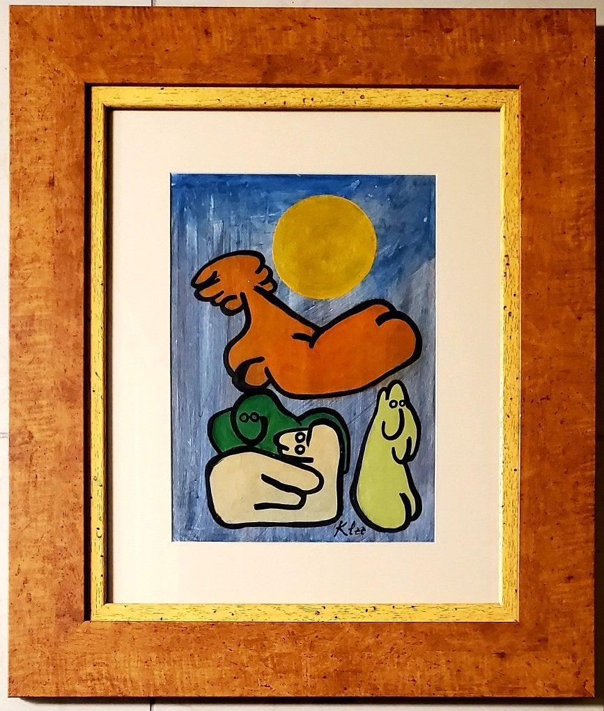 Paul Klee German Swiss Abstract Figurative Oil Art: This lot consists of a hand painted mixed media hard paper in the style of Paul Klee. Paul Klee ( Swiss German, 18 December 1879 - 29 June 1940). Paul Klee was a Swiss-German artist. His highly indivi