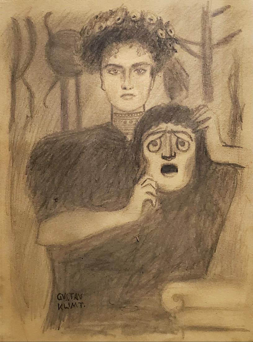Gustav Klimt Portrait Women Female Drawing Austrian: This lot consists of a hand-drawn as in the style of Gustav Klimt.It depicts a beautiful portrait of a women .Gustav Klimt(Austrian. 1862-1918) was an Austrian symbolist painter and one of the most pr