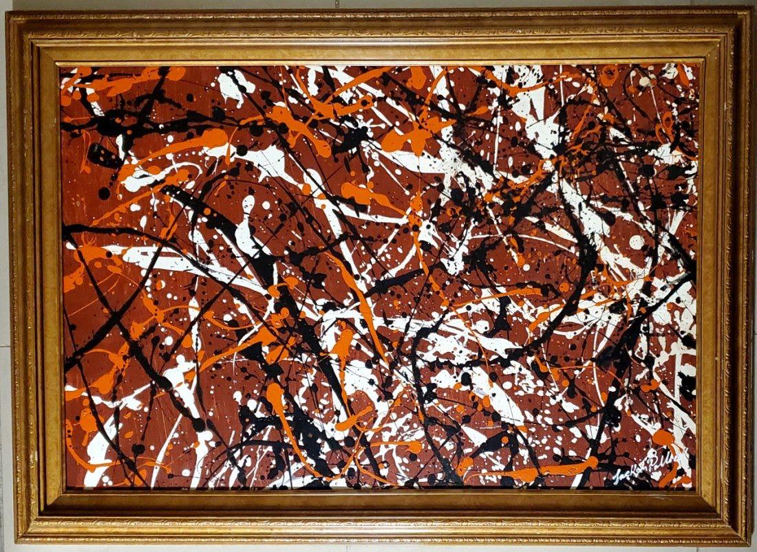 Jackson Pollock Abstract Expressionism American Oil Can: This lot consists of hand painted oil on canvas. Done in the prevailing, abstract expressionist style of Jackson Pollock (American, 1912-1956). Paul Jackson Pollock was an American painter and a major