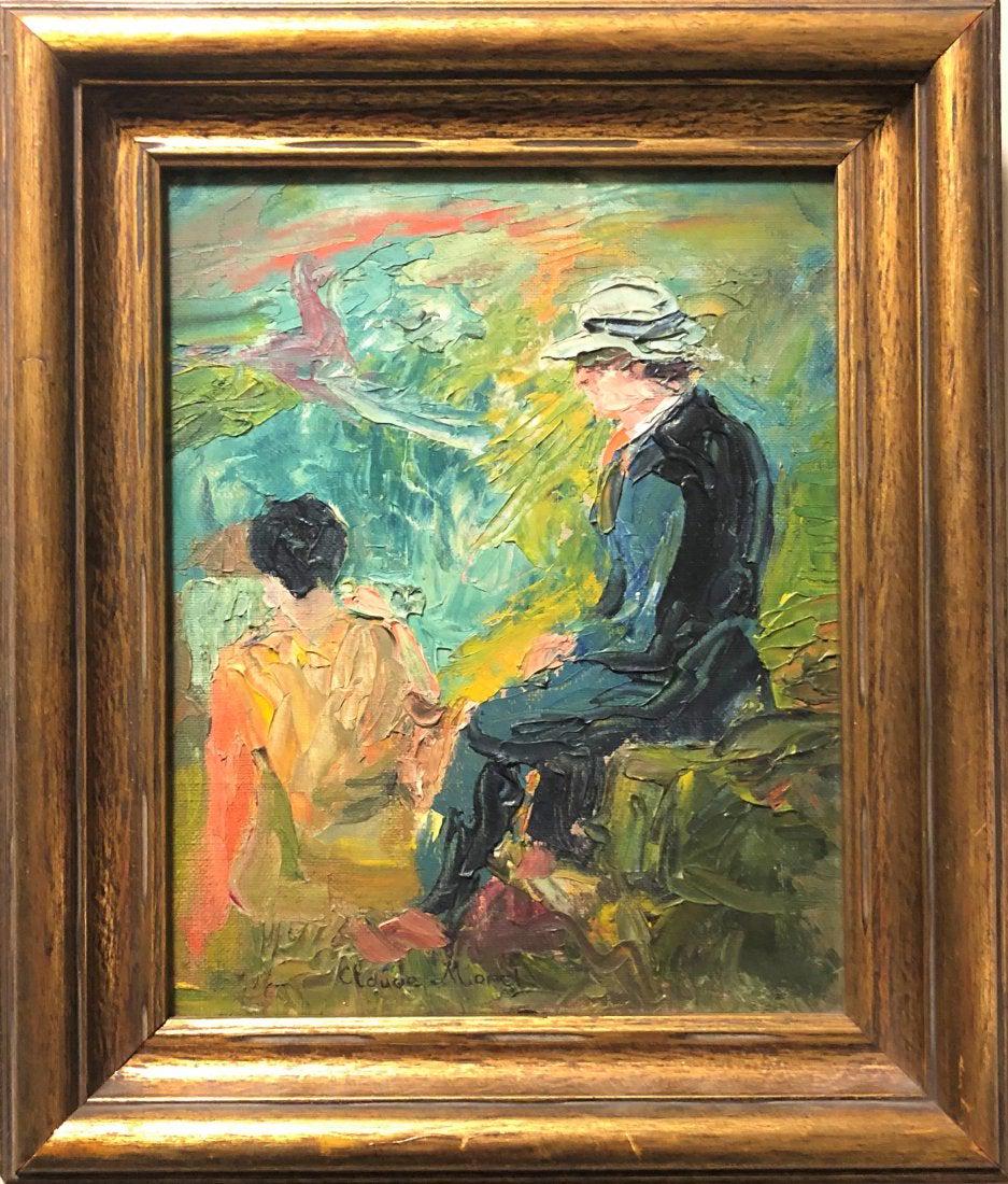 Claude Monet French Impressionist Landscape Male Female: This lot consists of hand painted impressionism oil on canvas in the style of Claude Monet. The lot depicts a masterpiece impressionist landscape and with a couple Male and Female.Oscar Claude Monet (