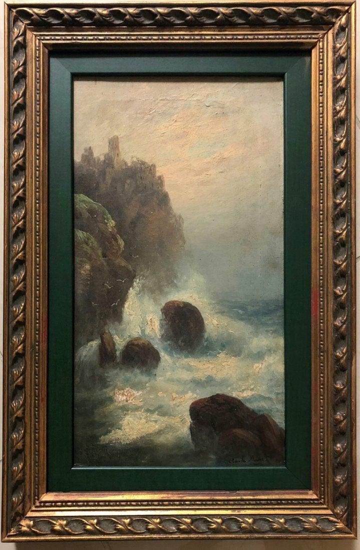 Claude Monet Oil Canvas Impressionist French Seascape: This lot consists of hand painted impressionism oil on canvas in the style of Claude Monet. The lot depicts a masterpiece impressionist around France.Oscar Claude Monet (14 November 1840 - 5 December