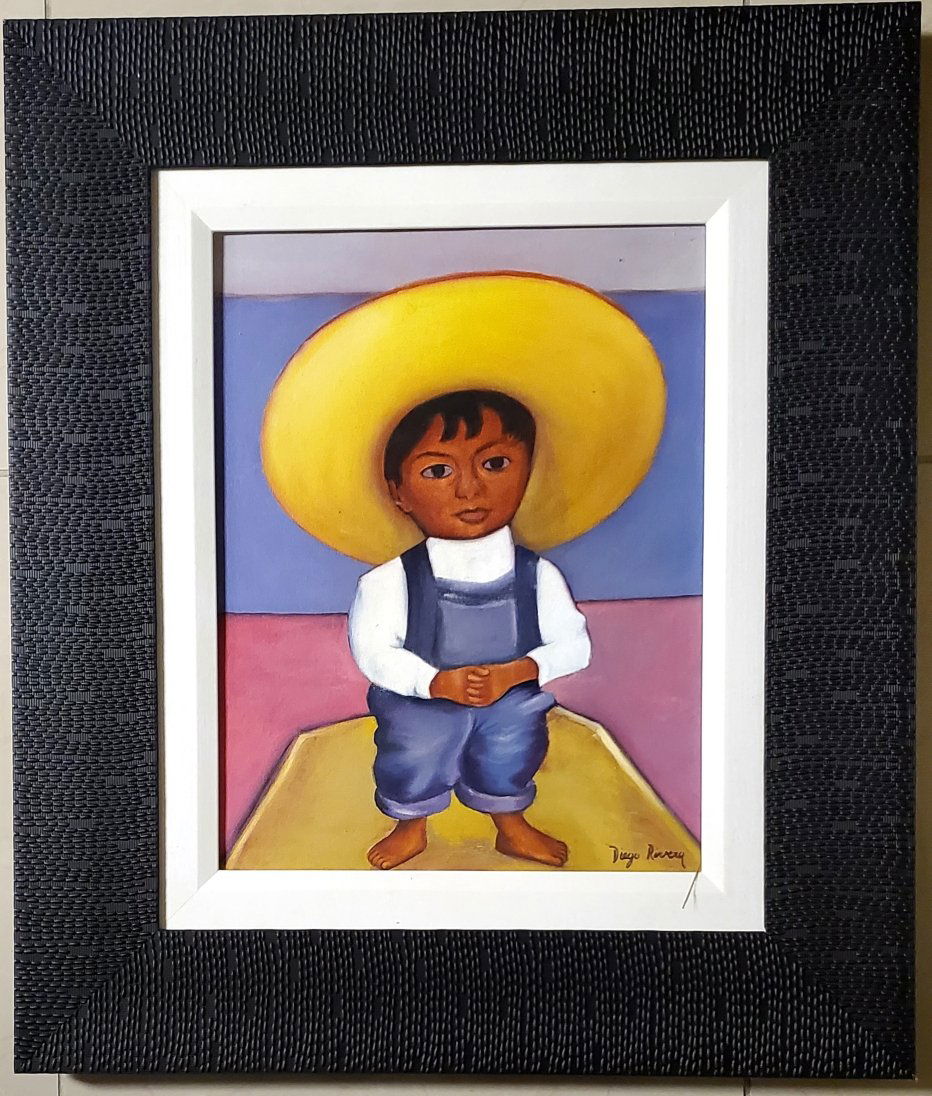 Diego Rivera Campesino Farmer Mexican Art Oil Canvas: This lot consists of hand painted oil on canvas in the style of Diego Rivera (Mexican, 1886-1957.Diego Maria de la Concepcion Juan Nepomuceno Estanislao de la Rivera y Barrientos Acosta y Rodriguez, k