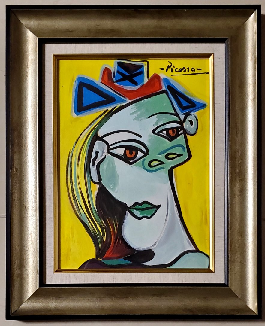 Pablo Picasso Cubism Female Women Abstract Spanish: This lot consists of a hand painted mixed media on hard paper in the style of Pablo Picasso. The illustration depicts a figure of a women in the famous cubism period. Pablo Picasso (25 October 1881-8