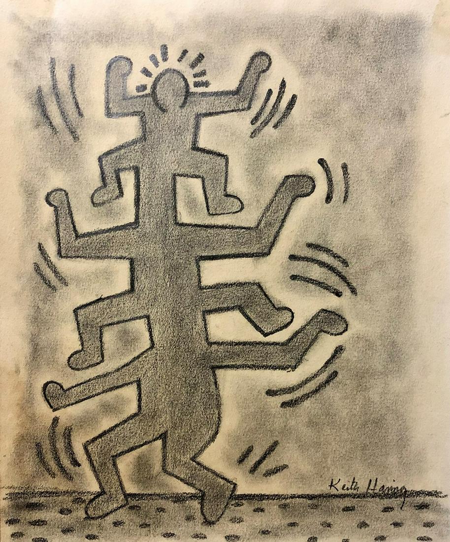 Keith Haring Drawing New York Acrobats Pop Art: This lot consists of a hand-drawn graphite on strong paper in the style of Keith Haring (American, 1958-1990). Keith Haring was an American artist and social activist whose work responded to the New Y
