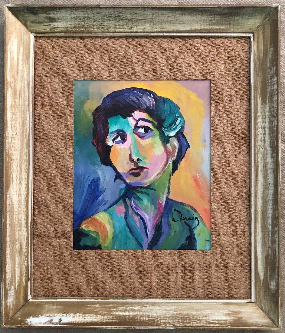 Andre Derain Female Women Fauvism French Portrait .: This lot consists of a hand painted mixed media on paper in the style of Andre Derain ; Andre Derain (10 June 1880 - 8 September 1954) was a French artist, painter, sculptor and co-founder of Fauvism
