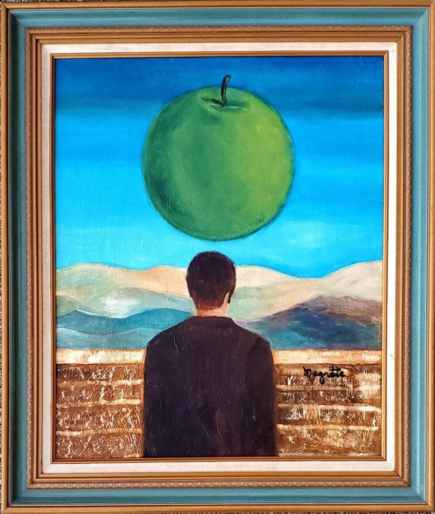 Rene Magritte Surrealist Belgian Landscape Male Oil can: This lot consists of a hand painted oil on canvas-panel surrealist landscape in the style of Rene Magritte. T Rene Franois Ghislain Magritte (21 November 1898 -15 August 1967) was a Belgian surrealist