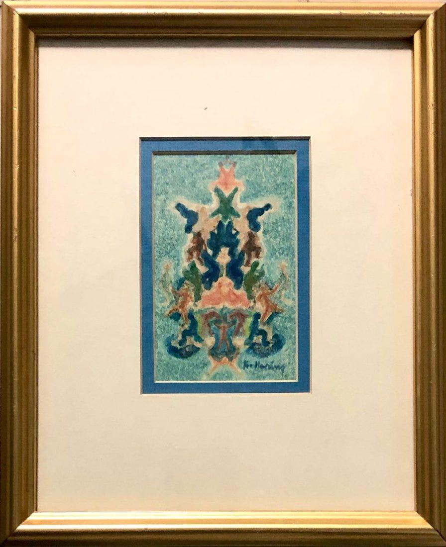 Keith Haring Watercolor Cardboard Drawing NY POP art (1 of 1)