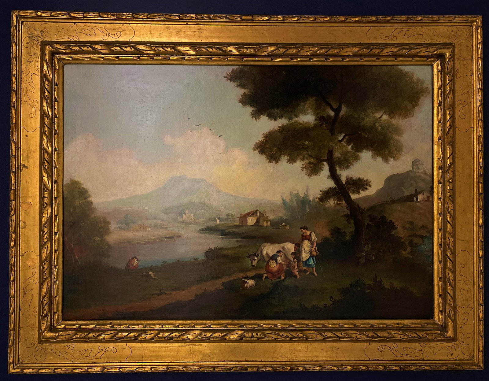 Francesco Zuccarelli Italian Baroque Rococo Landscape: This lot consists of a of a landscape oil on canvas painting dated to the 17th-18th century. The lot depicts a landscape of rural are in Venice . The painting could be one of the many landscapes done