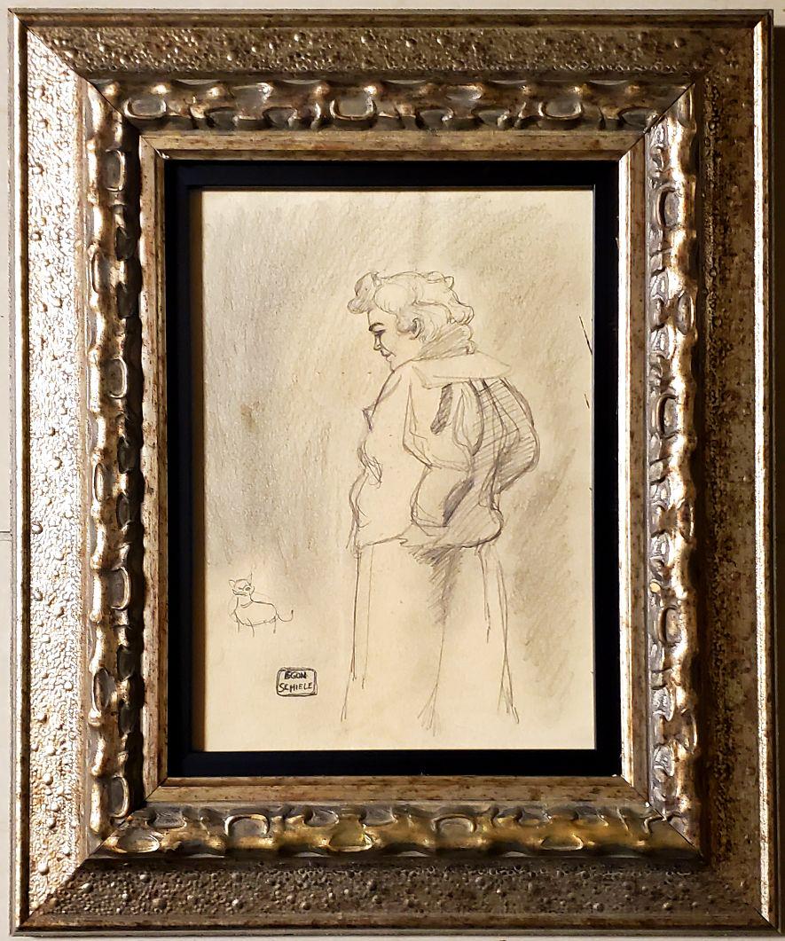 Egon Schiele Portrait Women Lady Dog Austrian Drawing (1 of 2)