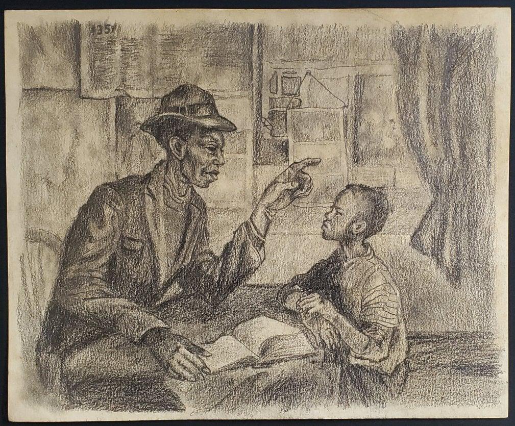Thomas Hart Benton Drawing Graphite Portrait Child Fath (1 of 3)