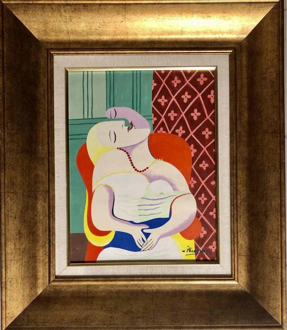Pablo Picasso Spanish Cubism Oil on board Abstract Female: This lot consists of a hand painted oil on hard board in the style of Pablo Picasso. The illustration depicts a figure of a women in the famous cubism period. Pablo Picasso (25 October 1881-8 April 19