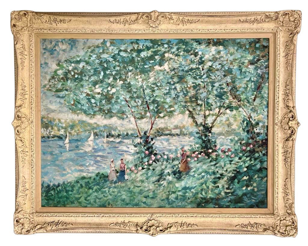 Claude Monet Landscape French Impressionist OiL Canvas Large.: This lot consists of hand painted impressionism oil on canvas in the style of Claude Monet. Oscar Claude Monet (14 November 1840 - 5 December 1926) was a founder of French Impressionist painting, and