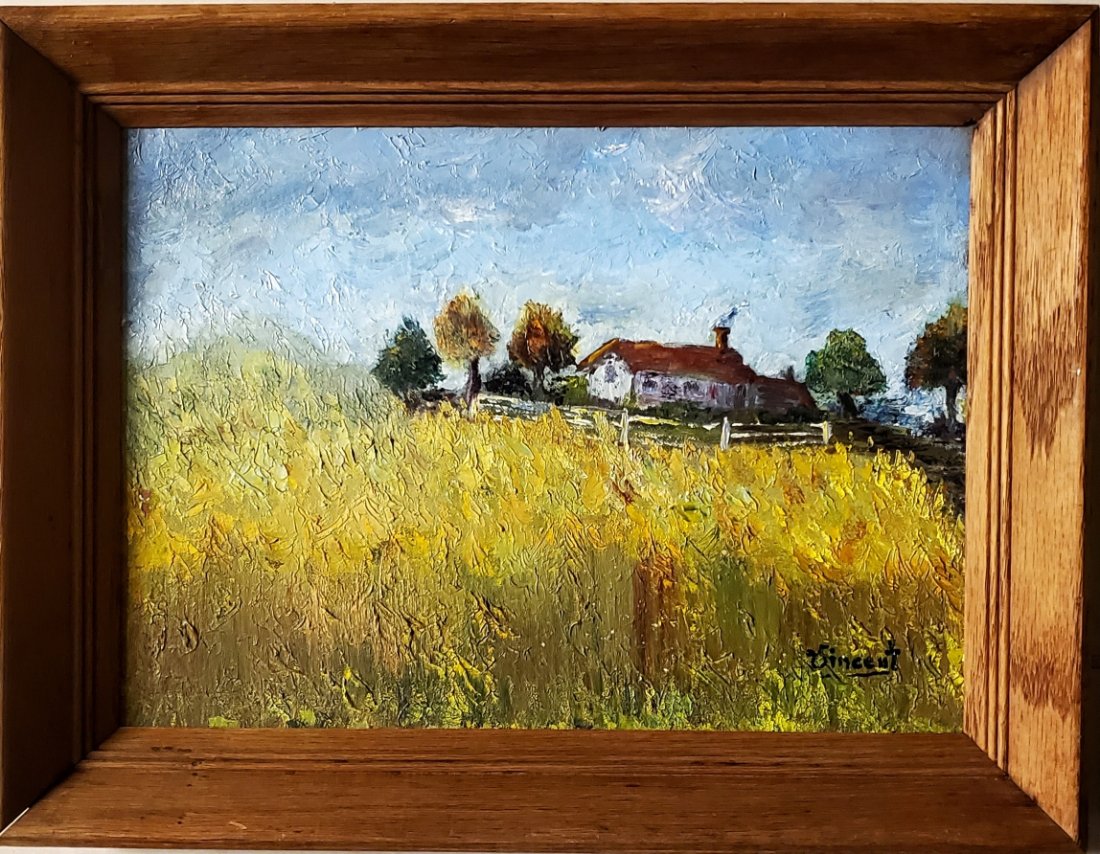 Vincent Van Gogh Impressionist Oil on Canvas Landscape: This lot consists oil on canvas board in the style of Vincent Van Gogh (Dutch, 1853-1980). Vincent Willem van Gogh was a Dutch Post-Impressionist painter who is among the most famous and influential f